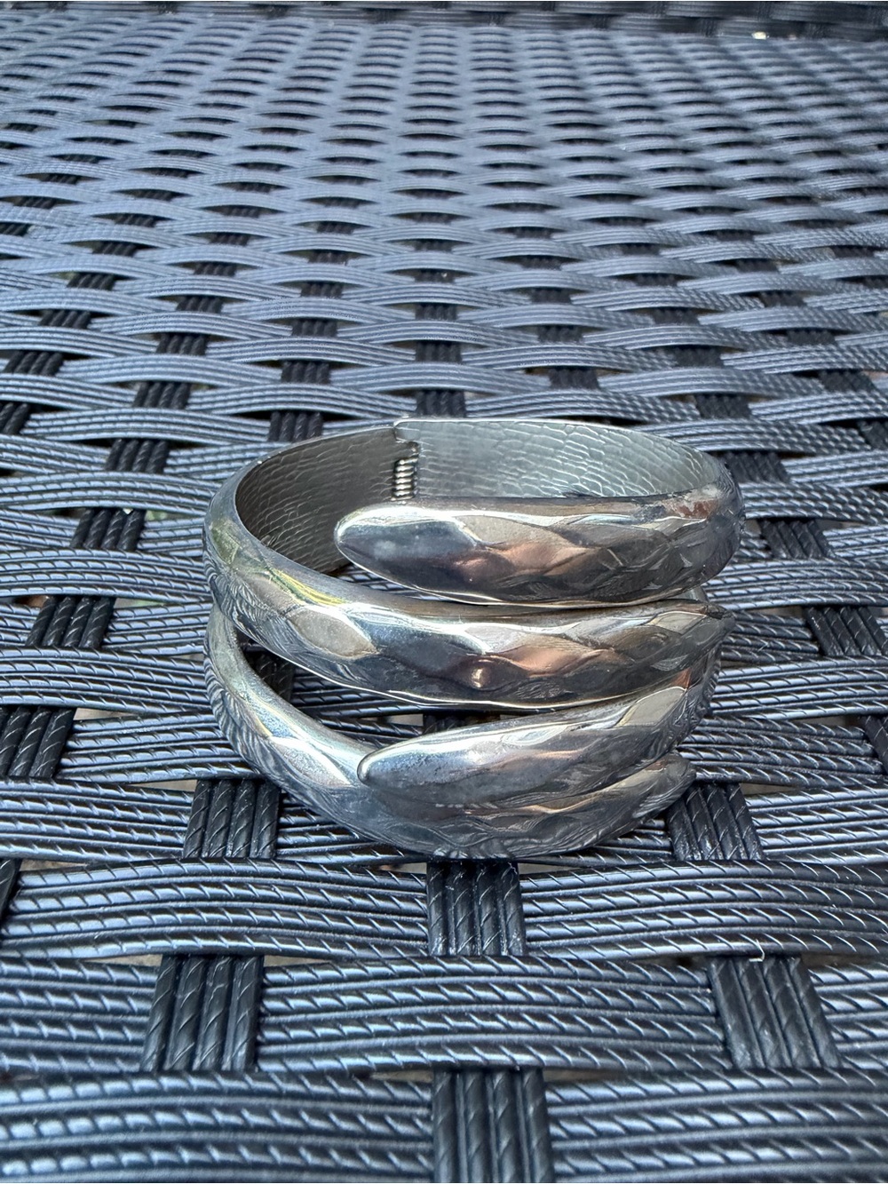Vintage Silver Tone Statement Cuff Bracelet Textured Hinged Small Wrist